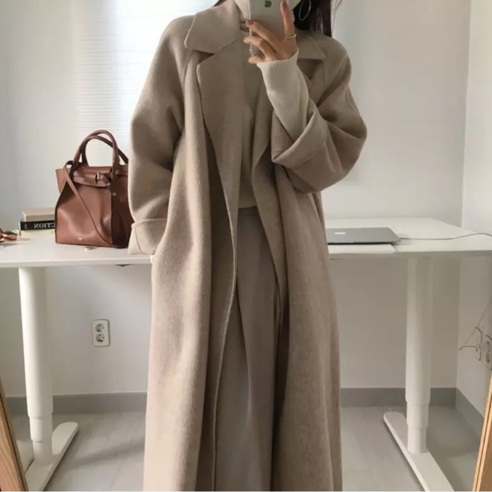 Long Wool Wrap Coat in Apricot